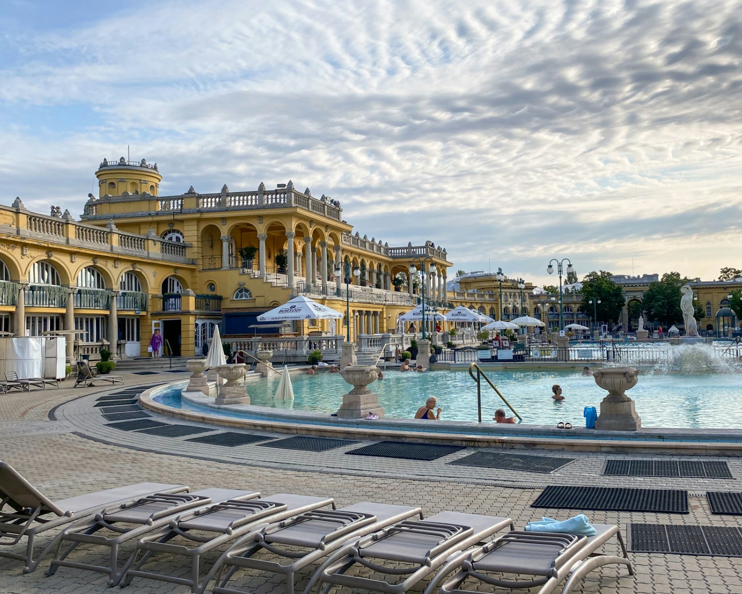 Széchenyi Thermal Bath outdoor pools with steam rising in winter
