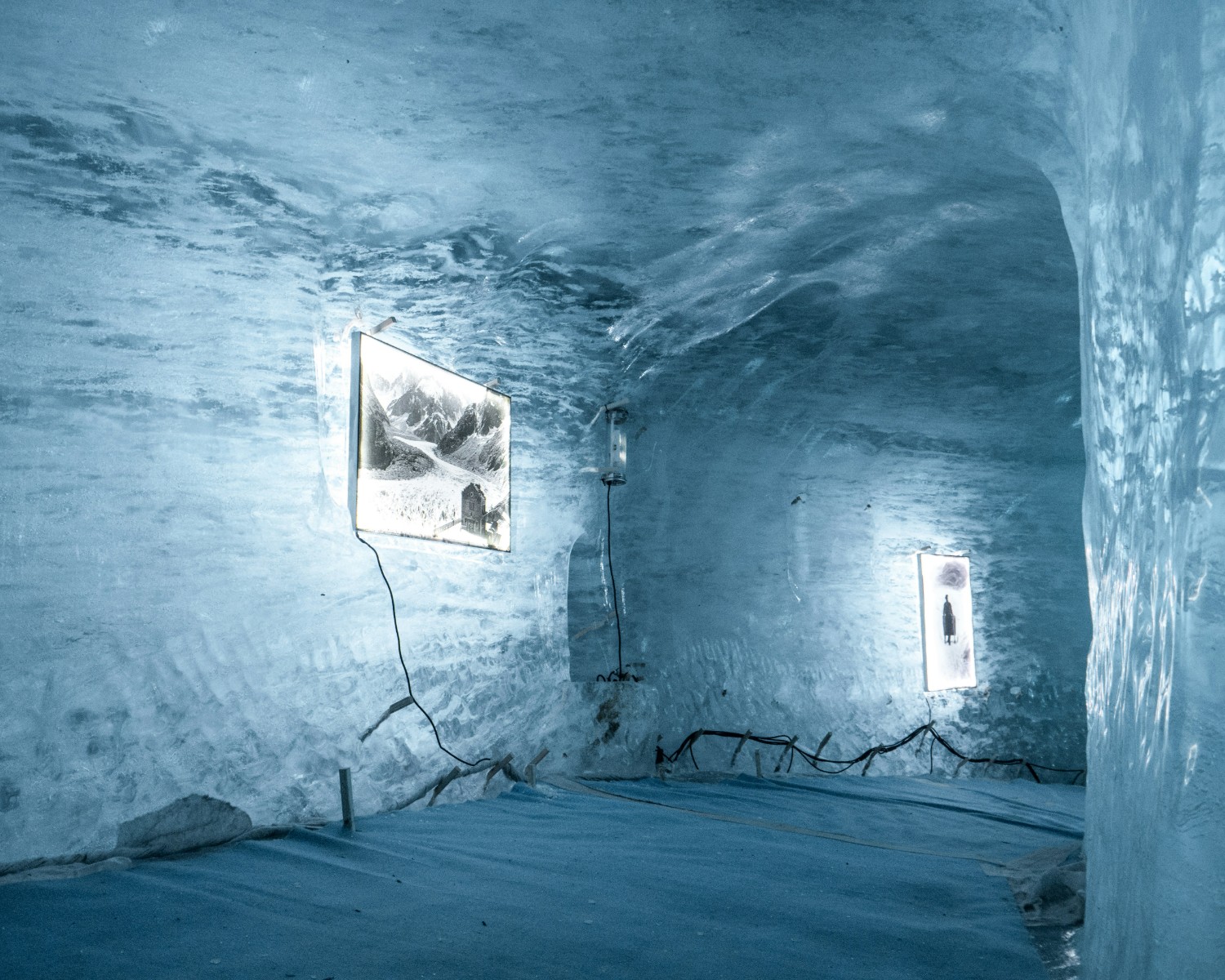 Ice Hotel's crystalline architecture and ice sculptured exterior