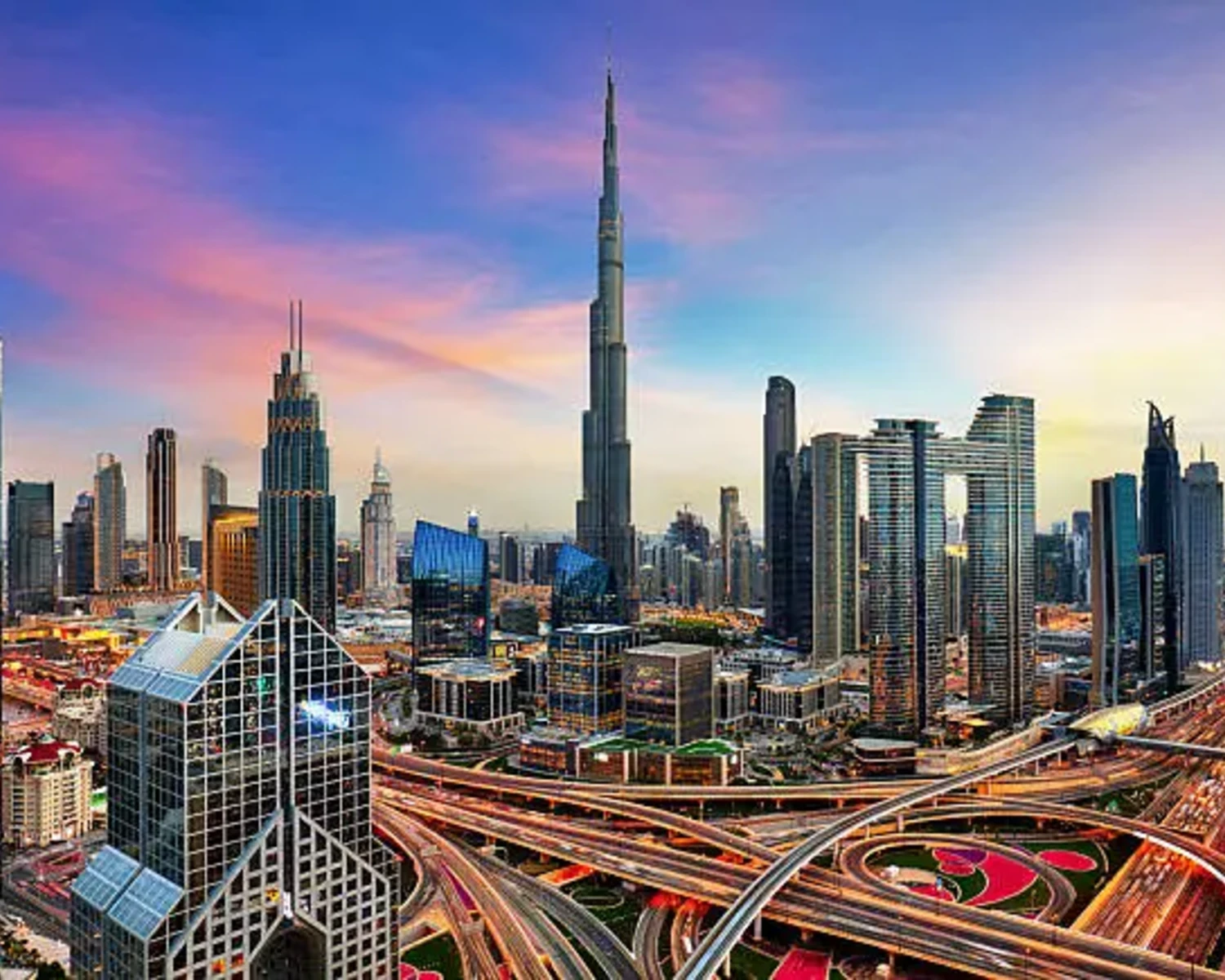 Burj Khalifa towering over Dubai's futuristic skyline