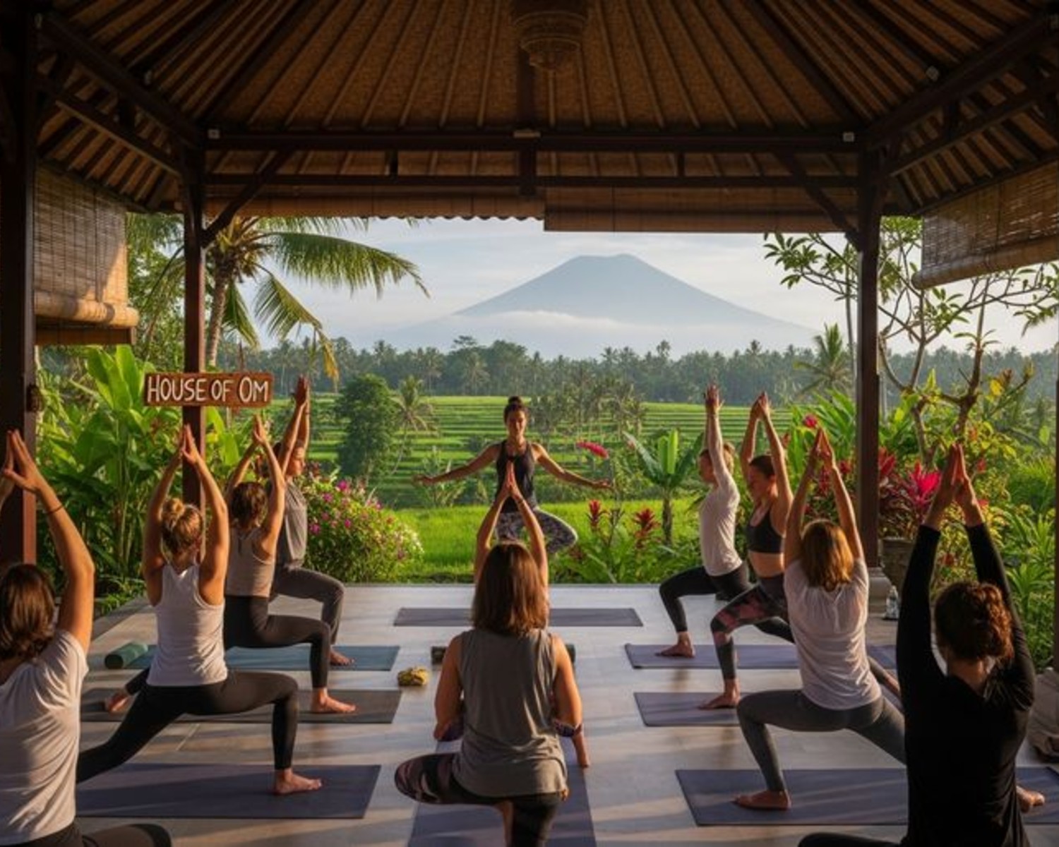 Meditation and sound healing ceremony in jungle retreat
